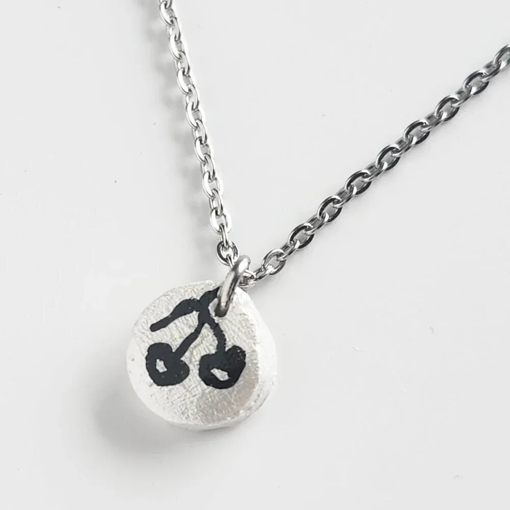 Dainty mini black cherry necklace with a small silver chain - Picture 3 of 14